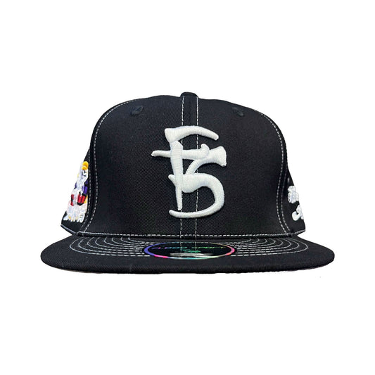 Fitted Cap- Black/White/Contrast Stitch