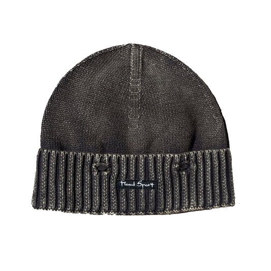 Distressed Micro Label Beanie- Black