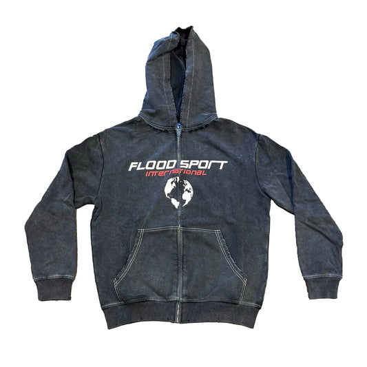 Flood Sport International Zip Hoodie- Washed Black