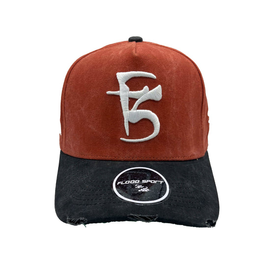 Snapback Cap- Burnt Orange/Black- Washed/Distressed