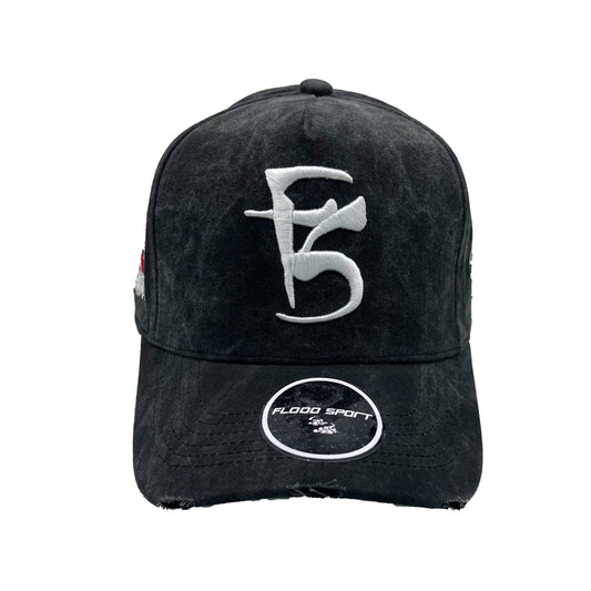 Snapback Cap- Black Washed/Distressed